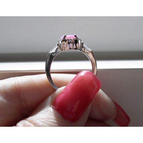925 STERLING SILVER Lab Created Pink Opal CZ Ring - Picture 8 of 16